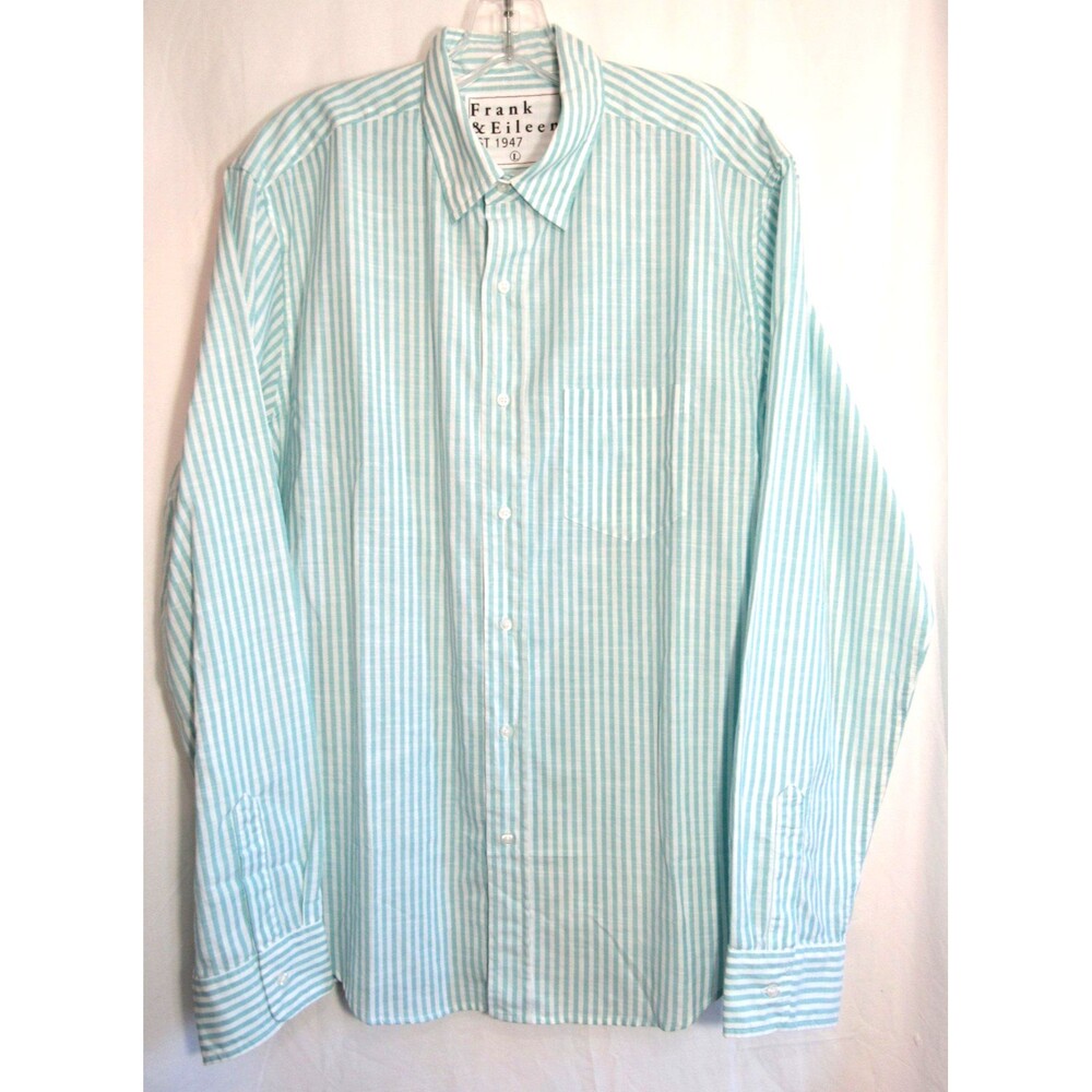 Frank & Eileen Don Mint Green Striped Button Down Long Sleeve Shirt Size L NWOT